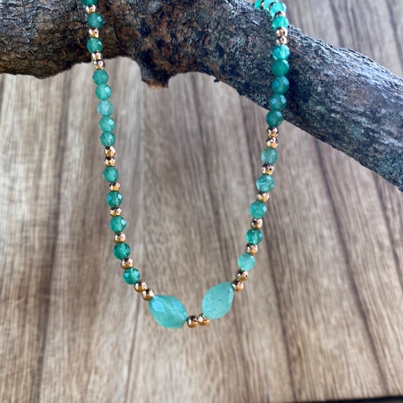 Aventurine Minimalist Necklace Bracelet Jewelry Set - Picture 2 of 7